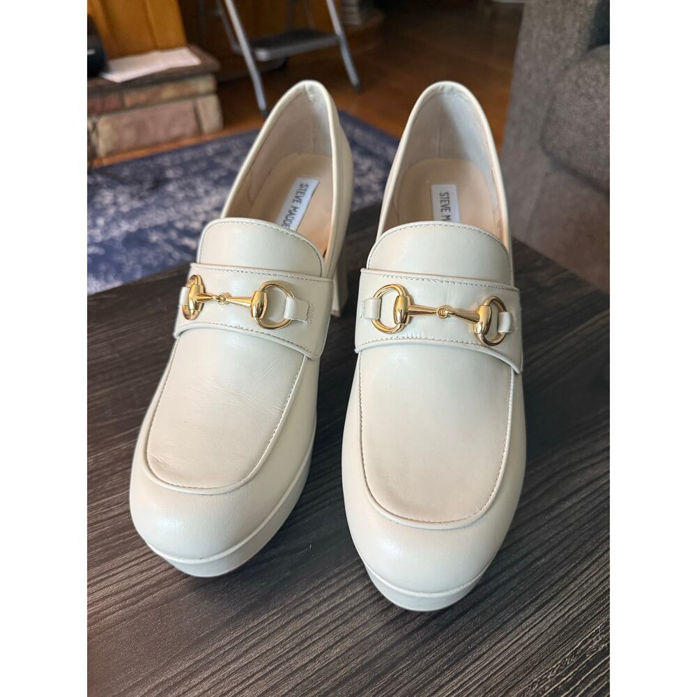 Steve Madden Cinderella Ivory and Gold Heeled Loafers Sz. 11